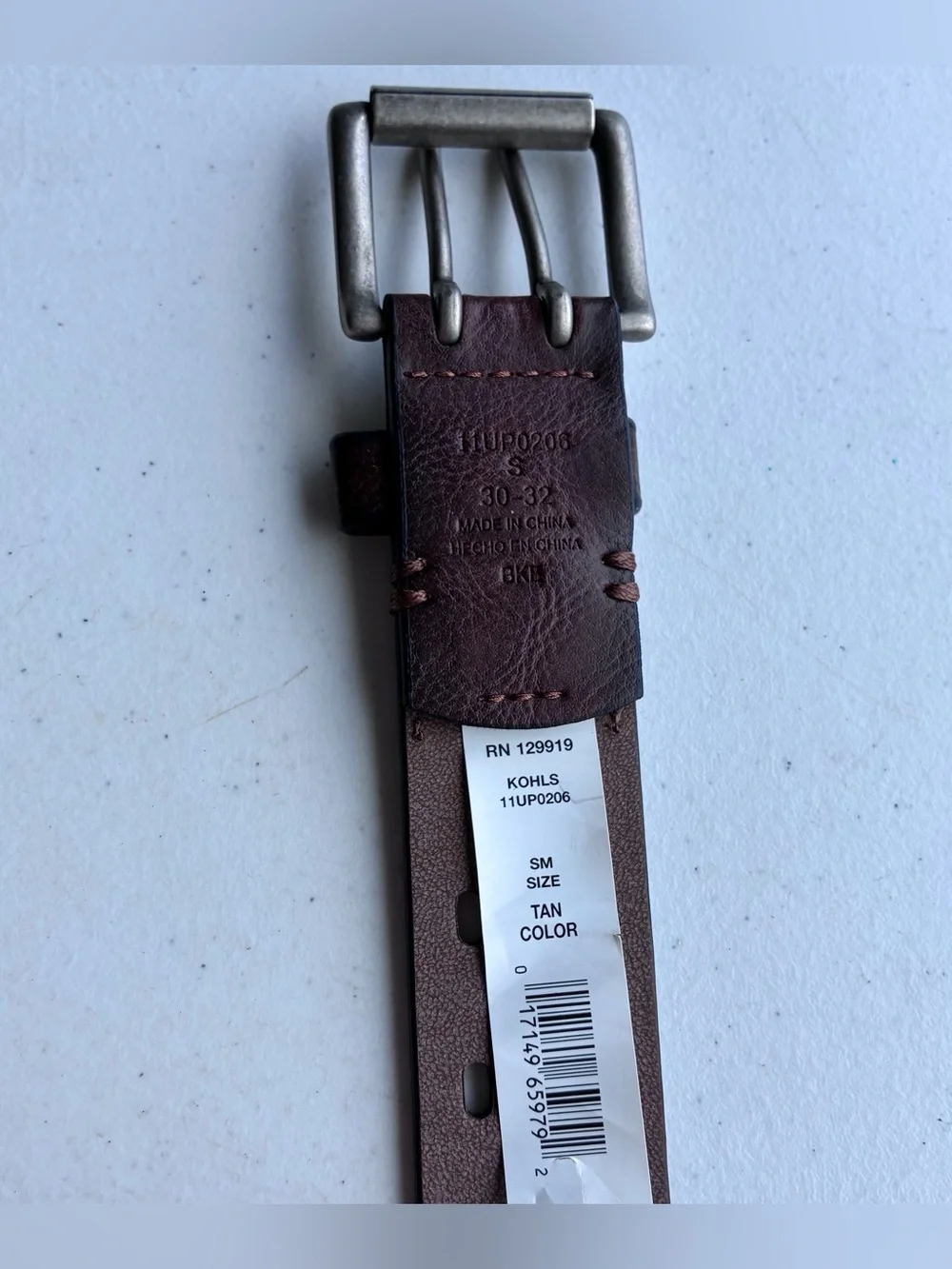 Kohl’s: 11UP0206 Adult Double Prong Perforated Leather Brown/Blk Belt Size-30-32